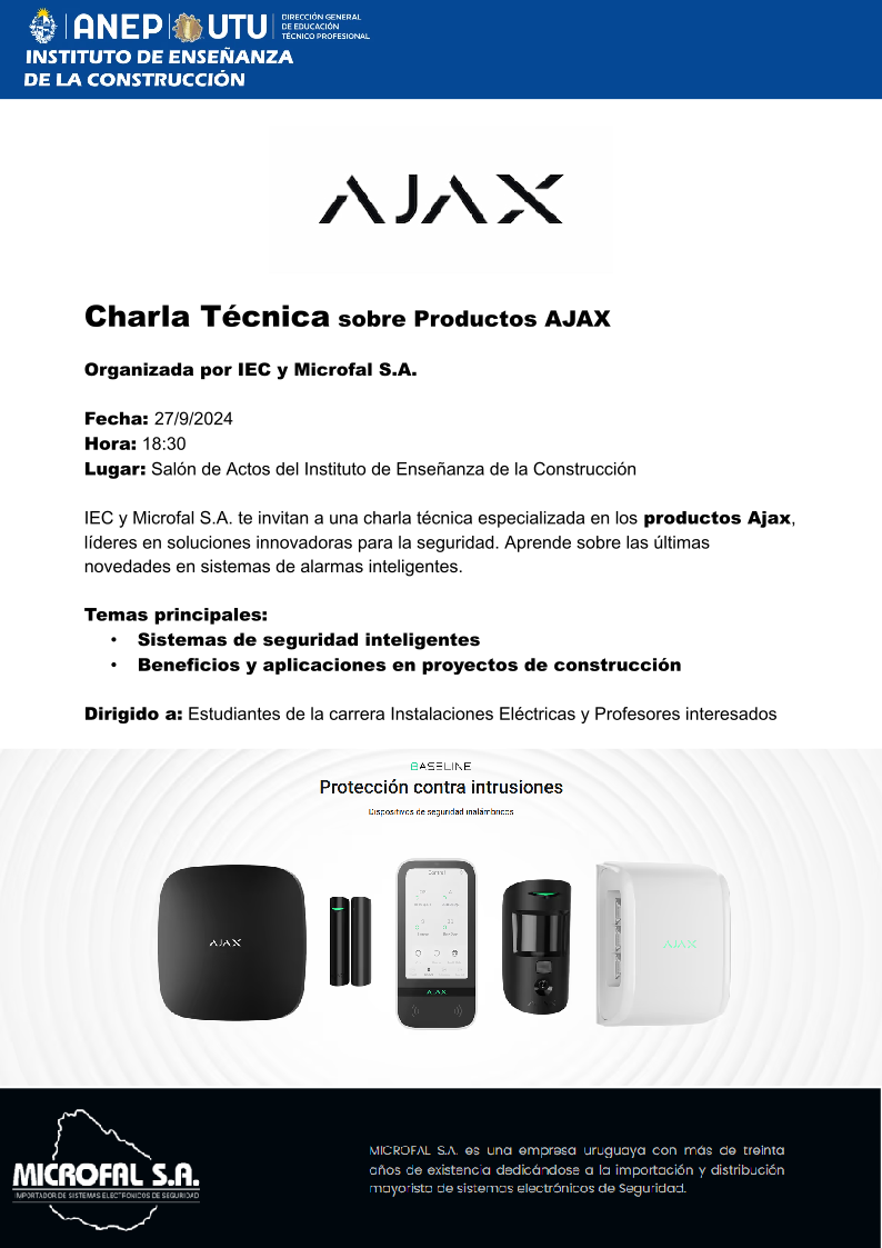Lee más sobre el artículo Charla Técnica en IEC – sobre Productos Ajax.