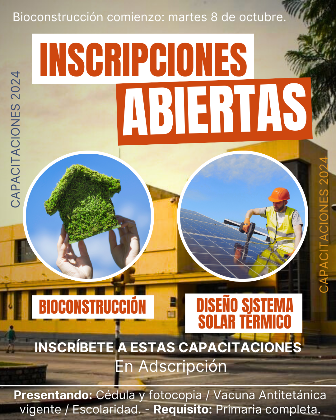 Lee más sobre el artículo 08/10/24 Comienzo de Capacitación Bioconstrucción – Inscripciones abiertas para Diseño de Sistema Solar Térmico y Bioconstrucción.