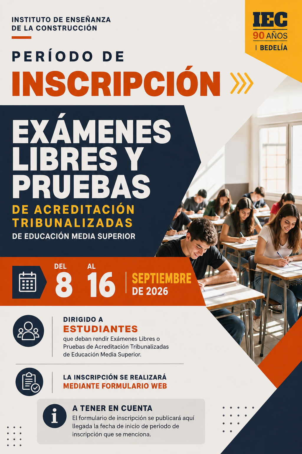 Lee más sobre el artículo Periodo de Inscripción a Exámenes Libres y Pruebas de Acreditación Tribunalizadas (estas últimas para quienes cursaron previo a 2024 inclusive).  – Septiembre 2026.