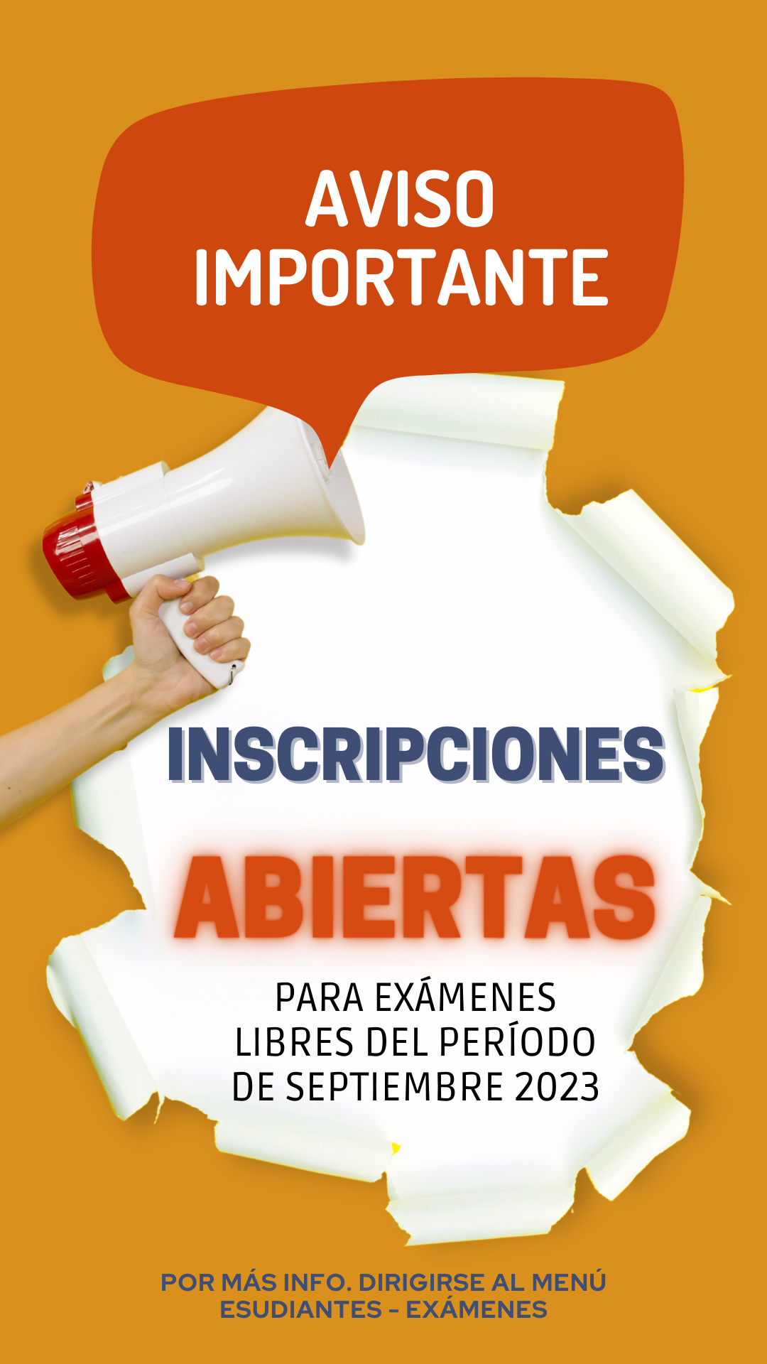 Lee más sobre el artículo INSCRIPCIÓN A EXAMENES LIBRES – PERIODO SETIEMBRE 2023