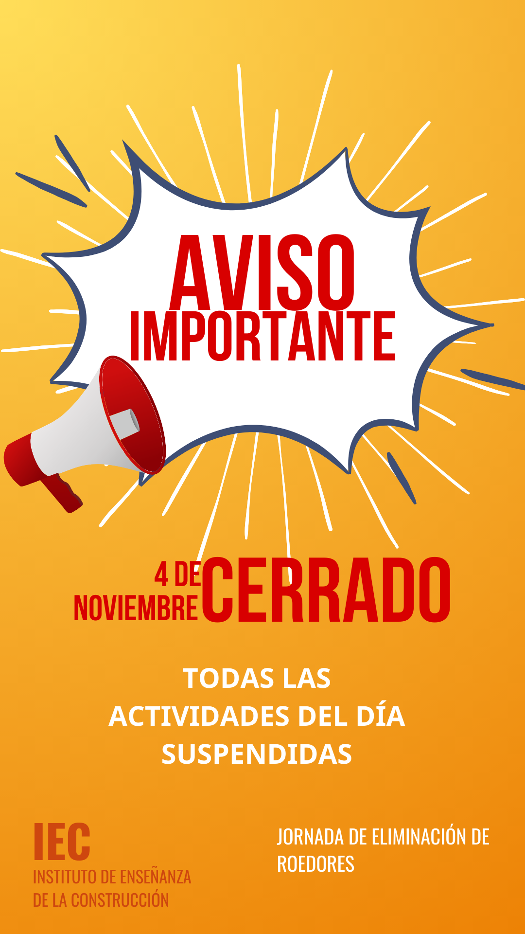 Lee más sobre el artículo SÁBADO 4 DE NOVIEMBRE INSTITUTO CERRADO
