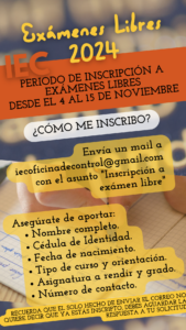 Lee más sobre el artículo Periodo de Inscripción a Exámenes Libres – Noviembre / Diciembre 2024