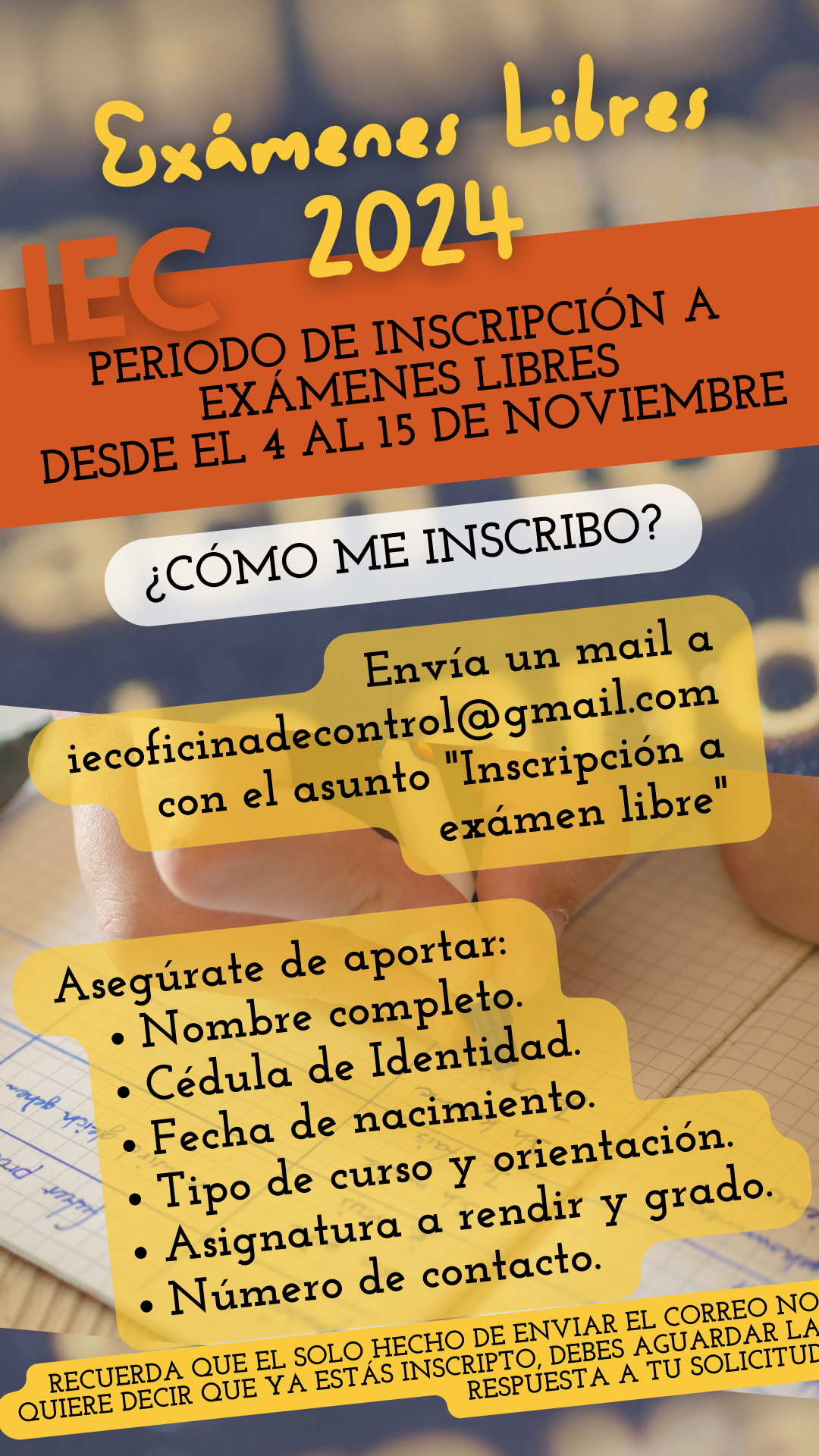 Lee más sobre el artículo Periodo de Inscripción a Exámenes Libres – Noviembre / Diciembre 2024