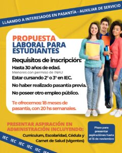 Lee más sobre el artículo Pasantía para Estudiantes – Entrega de aspiraciones hasta el 15/11/24