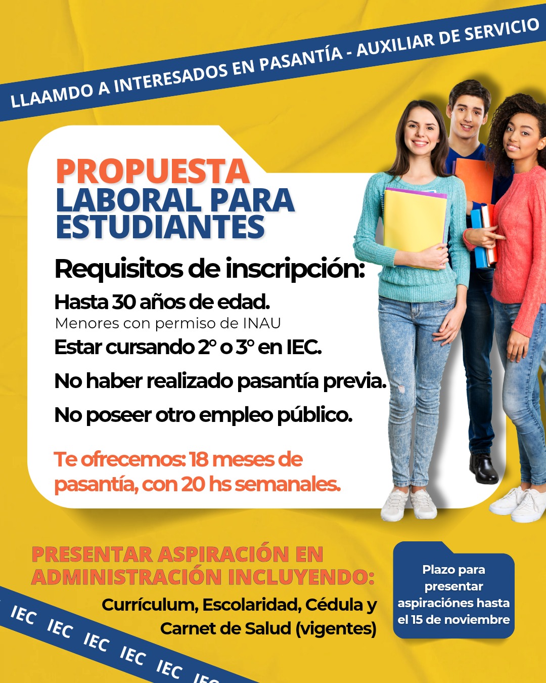 Lee más sobre el artículo Pasantía para Estudiantes – Entrega de aspiraciones hasta el 15/11/24