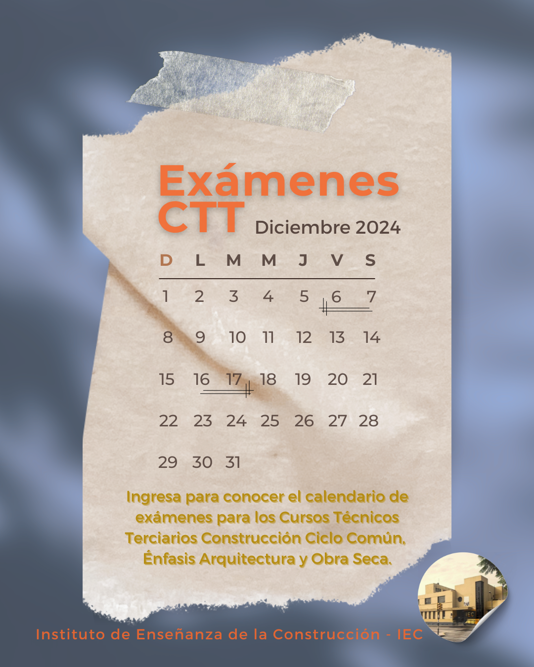 Lee más sobre el artículo Calendario de exámenes para CTT periodo diciembre 2024.