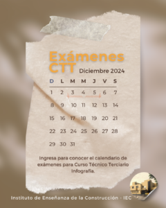 Lee más sobre el artículo Calendario de exámenes para CTT periodo diciembre 2024 – CTT Infografía y Tecn. de la Construcción